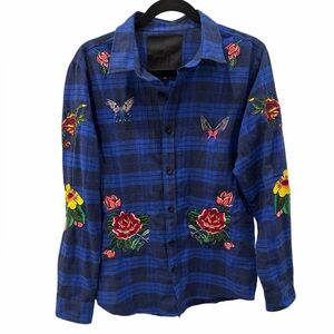 DAMATI Artisan Embroidered Snake Plaid Shacket • Edgy Boho Statement Piece Small